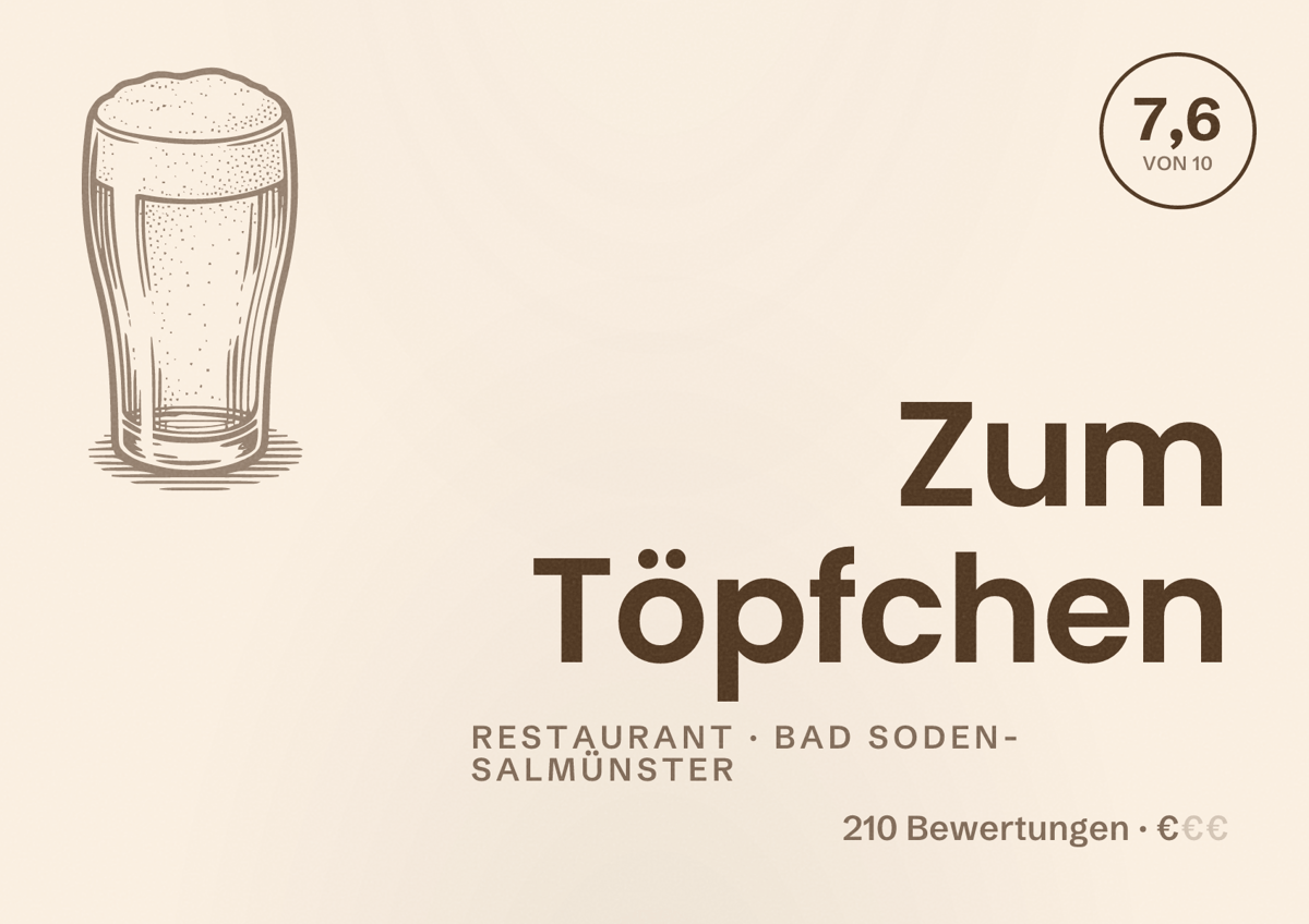 Illustriertes Poster von Zum Töpfchen, Restaurant in Bad Soden-Salmünster: Bewertung 7,6 von 10 aus 210 Bewertungen, Preisniveau €
