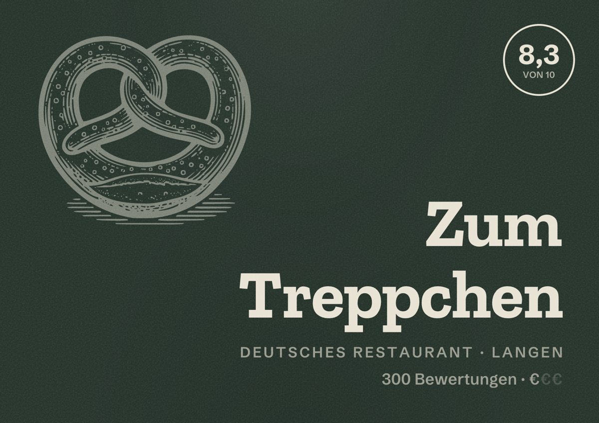 Illustriertes Poster von Zum Treppchen, Deutsches Restaurant in Langen: Bewertung 8,3 von 10 aus 300 Bewertungen, Preisniveau €