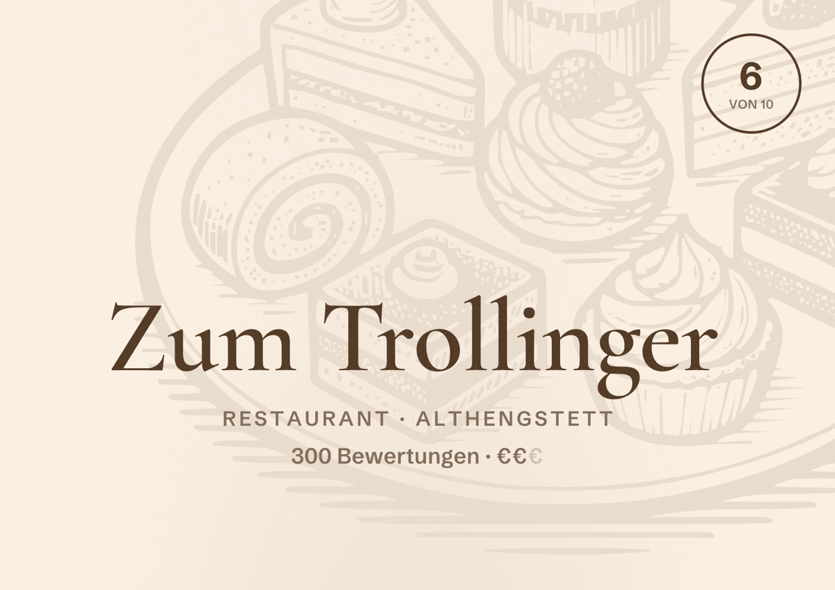 Illustriertes Poster von Zum Trollinger, Restaurant in Althengstett: Bewertung 6 von 10 aus 300 Bewertungen, Preisniveau €€
