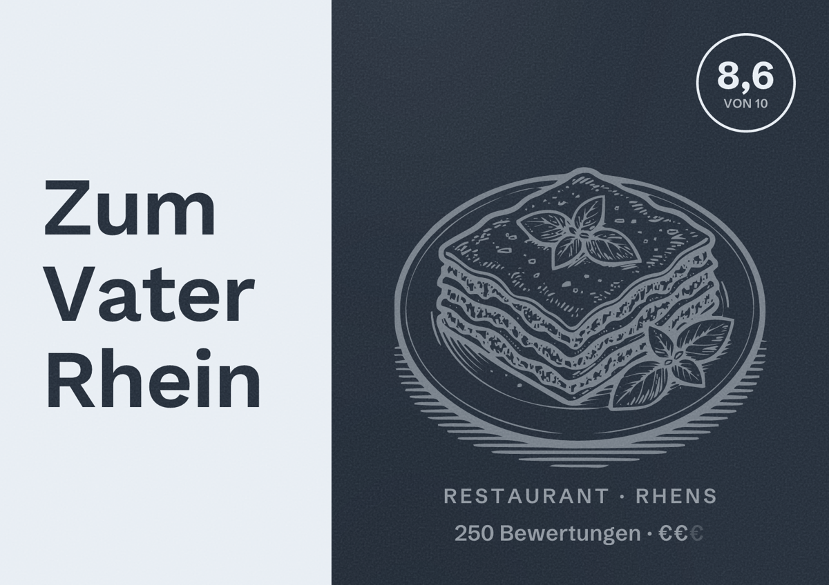Illustriertes Poster von Zum Vater Rhein, Restaurant in Rhens: Bewertung 8,6 von 10 aus 250 Bewertungen, Preisniveau €€
