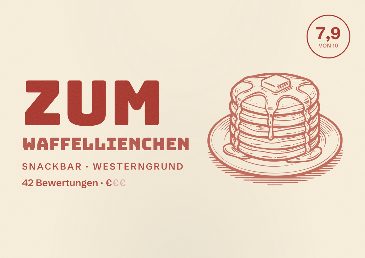 Illustriertes Poster von Zum Waffellienchen, Snackbar in Westerngrund: Bewertung 7,9 von 10 aus 42 Bewertungen, Preisniveau €