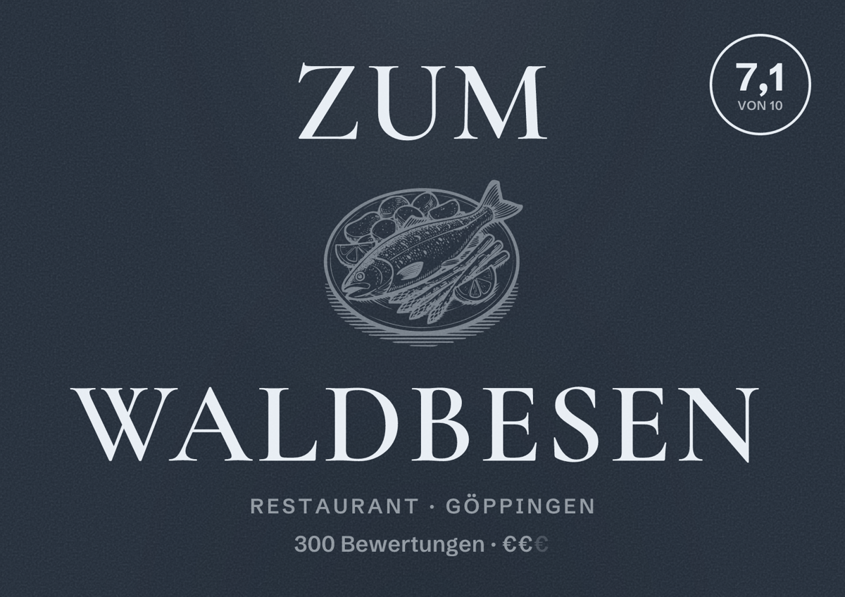Illustriertes Poster von Zum Waldbesen, Restaurant in Göppingen: Bewertung 7,1 von 10 aus 300 Bewertungen, Preisniveau €€