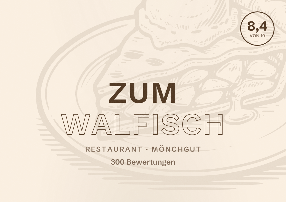 Illustriertes Poster von Zum Walfisch, Restaurant in Mönchgut: Bewertung 8,4 von 10 aus 300 Bewertungen