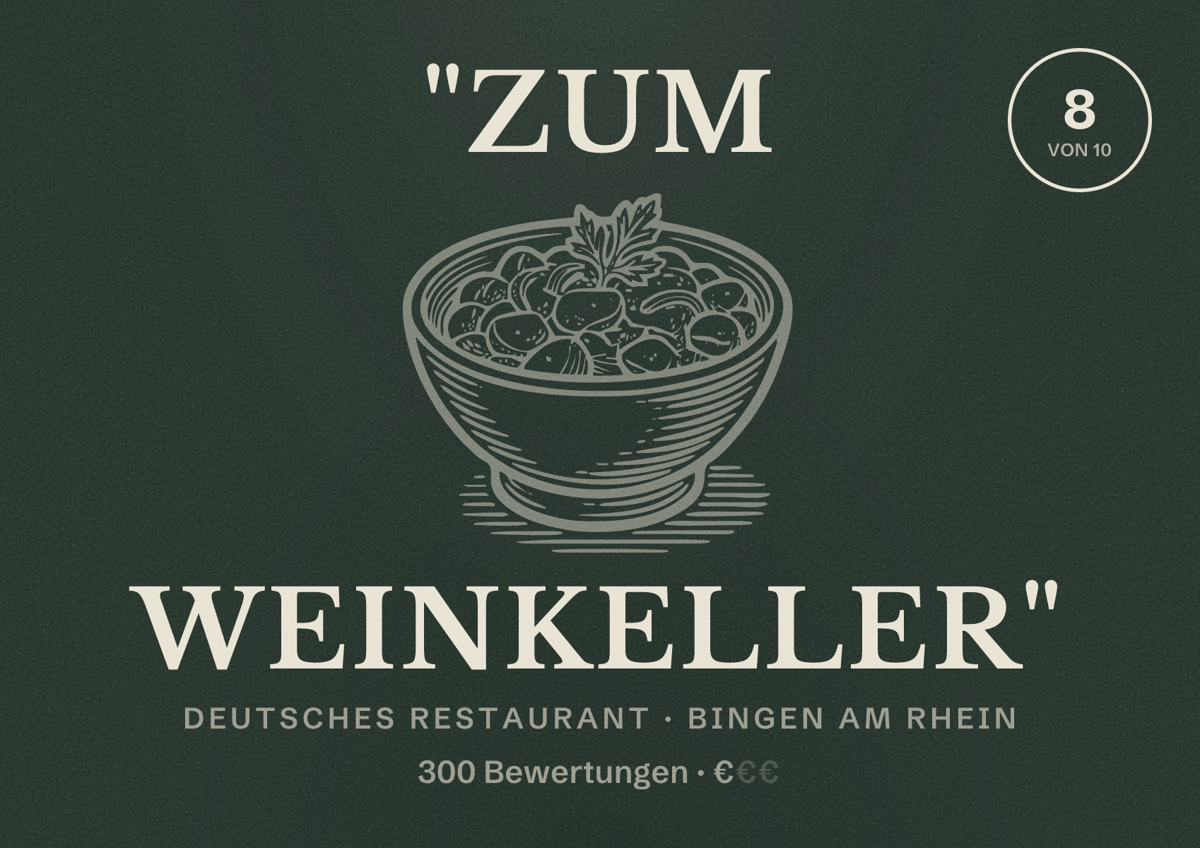 Illustriertes Poster von "Zum Weinkeller", Deutsches Restaurant in Bingen am Rhein: Bewertung 8 von 10 aus 300 Bewertungen, Preisniveau €