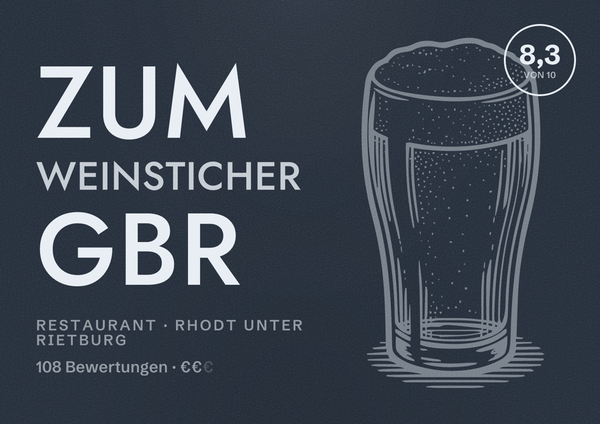 Illustriertes Poster von Zum Weinsticher GbR, Restaurant in Rhodt unter Rietburg: Bewertung 8,3 von 10 aus 108 Bewertungen, Preisniveau €€