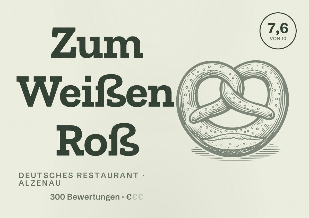 Illustriertes Poster von Zum Weißen Roß, Deutsches Restaurant in Alzenau: Bewertung 7,6 von 10 aus 300 Bewertungen, Preisniveau €