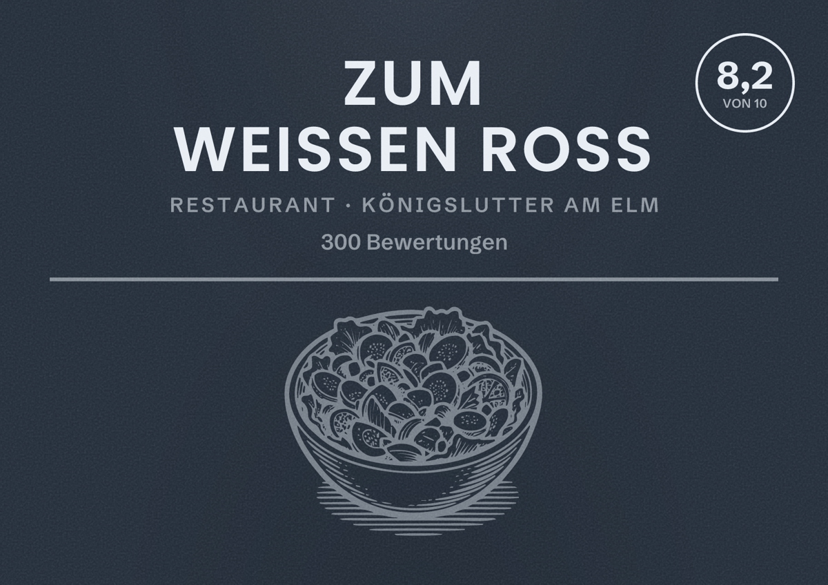 Illustriertes Poster von Zum weißen Roß, Restaurant in Königslutter am Elm: Bewertung 8,2 von 10 aus 300 Bewertungen