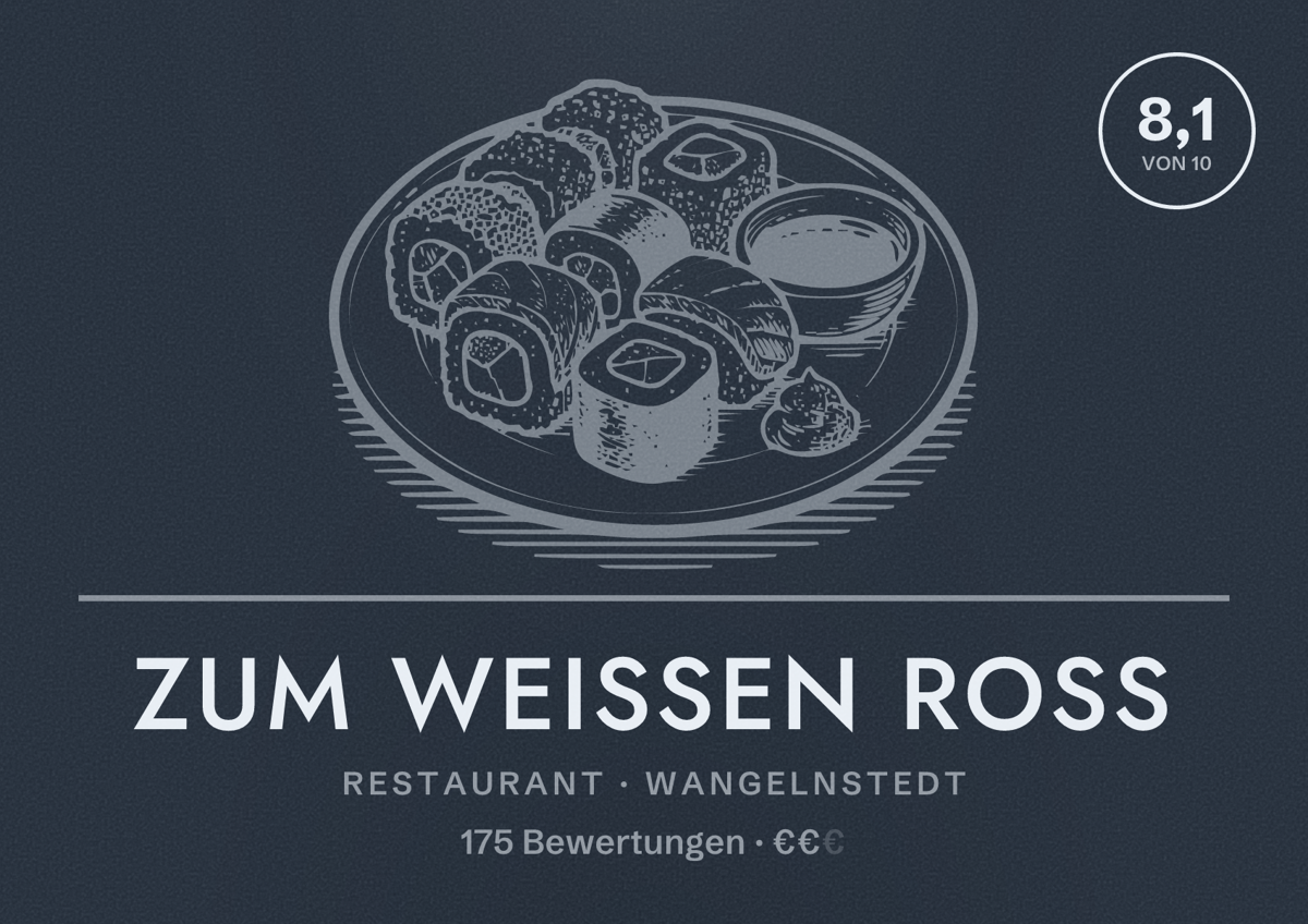 Illustriertes Poster von Zum Weissen Ross, Restaurant in Wangelnstedt: Bewertung 8,1 von 10 aus 175 Bewertungen, Preisniveau €€
