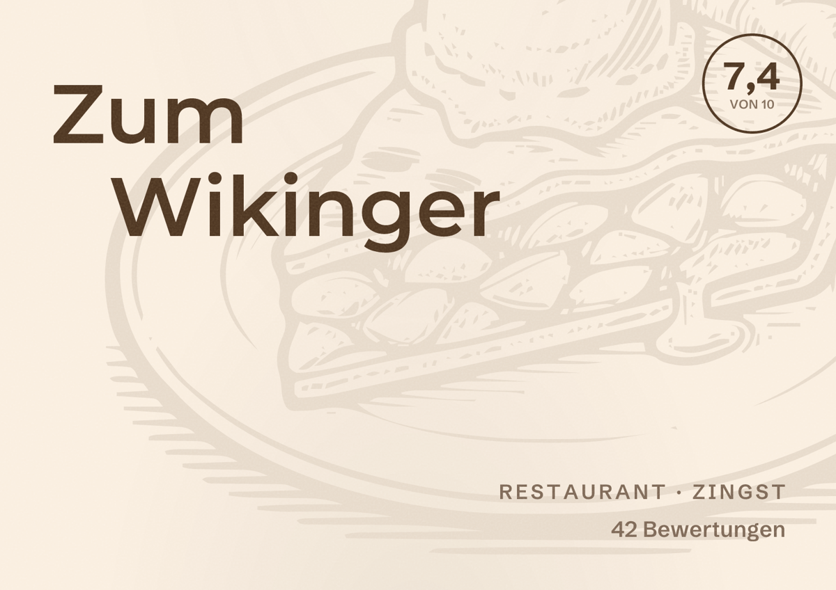 Illustriertes Poster von Zum Wikinger, Restaurant in Zingst: Bewertung 7,4 von 10 aus 42 Bewertungen