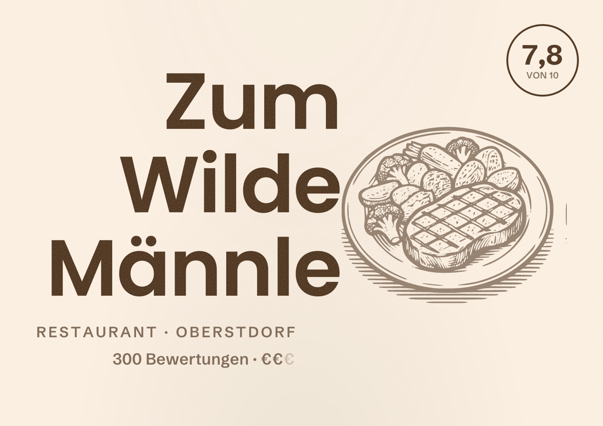 Illustriertes Poster von Zum Wilde Männle, Restaurant in Oberstdorf: Bewertung 7,8 von 10 aus 300 Bewertungen, Preisniveau €€