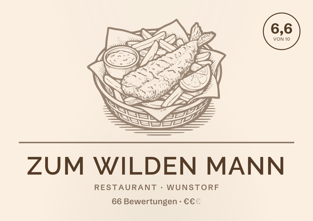 Illustriertes Poster von Zum Wilden Mann, Restaurant in Wunstorf: Bewertung 6,6 von 10 aus 66 Bewertungen, Preisniveau €€