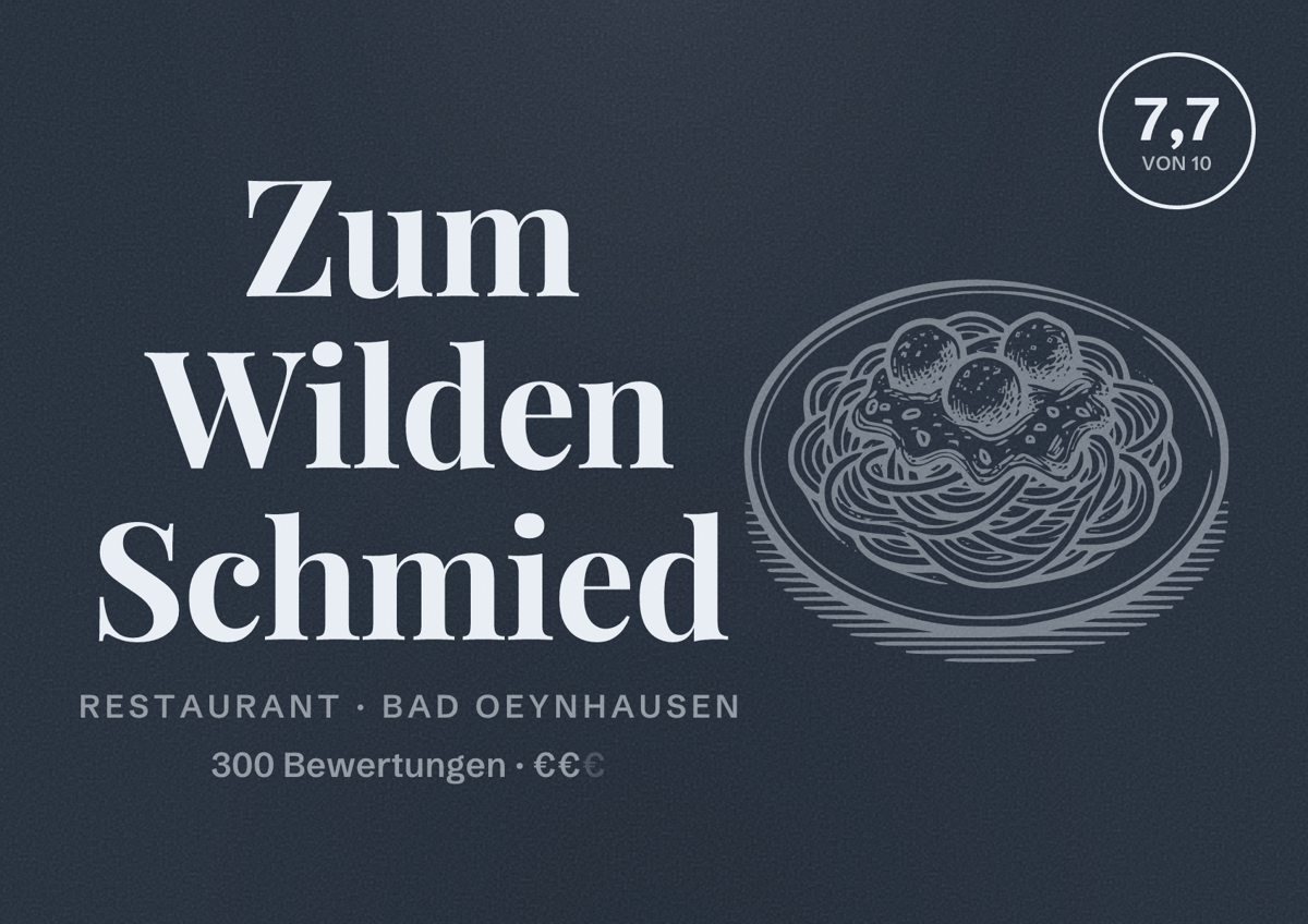 Illustriertes Poster von Zum Wilden Schmied, Restaurant in Bad Oeynhausen: Bewertung 7,7 von 10 aus 300 Bewertungen, Preisniveau €€