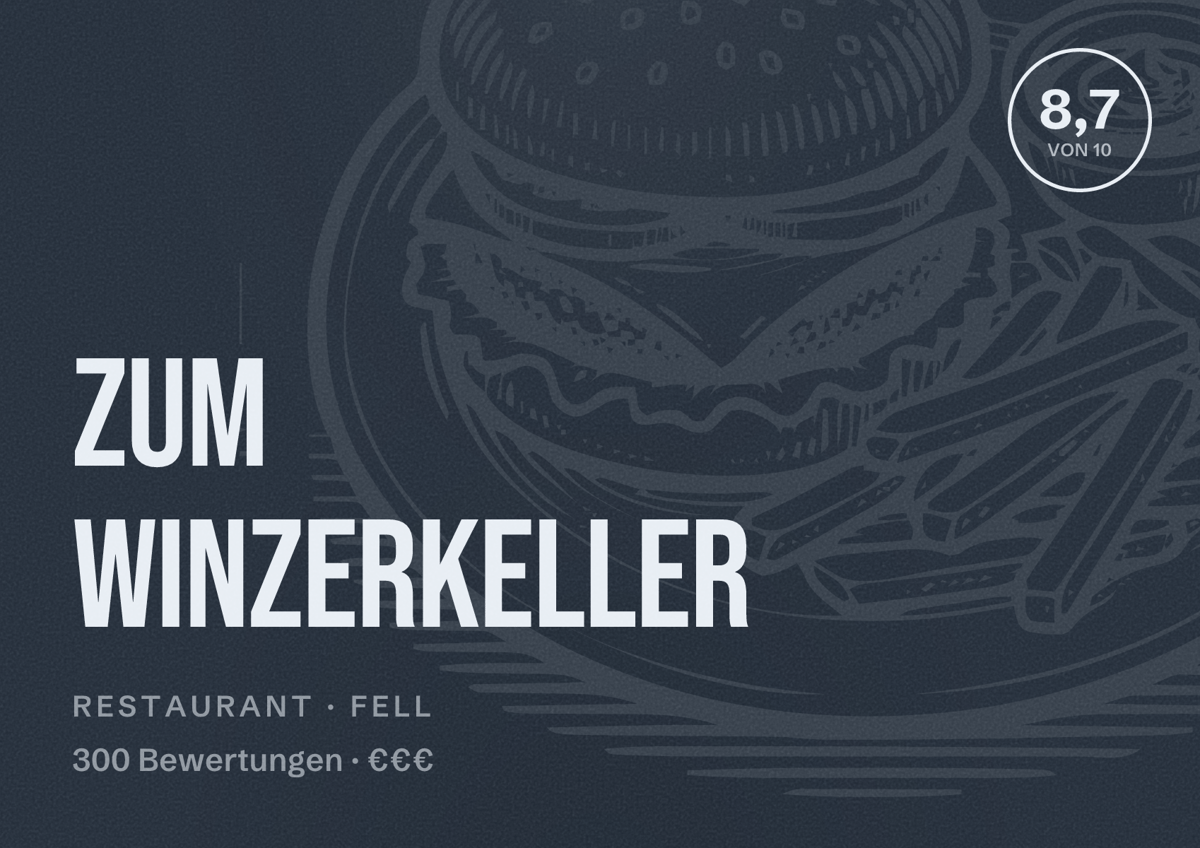 Illustriertes Poster von Zum Winzerkeller, Restaurant in Fell: Bewertung 8,7 von 10 aus 300 Bewertungen, Preisniveau €€€