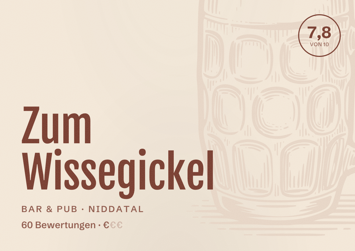 Illustriertes Poster von Zum Wissegickel, Bar & Pub in Niddatal: Bewertung 7,8 von 10 aus 60 Bewertungen, Preisniveau €