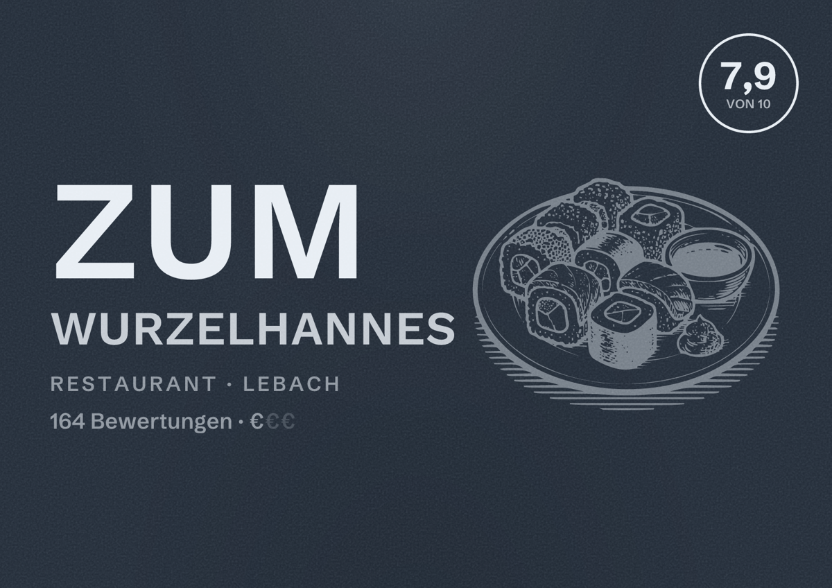 Illustriertes Poster von Zum Wurzelhannes, Restaurant in Lebach: Bewertung 7,9 von 10 aus 164 Bewertungen, Preisniveau €