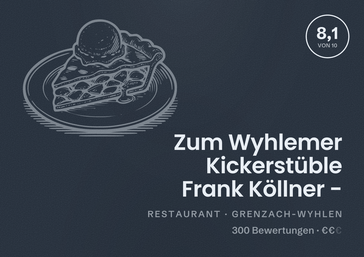 Illustriertes Poster von Zum Wyhlemer Kickerstüble Frank Köllner -, Restaurant in Grenzach-Wyhlen: Bewertung 8,1 von 10 aus 300 Bewertungen, Preisniveau €€