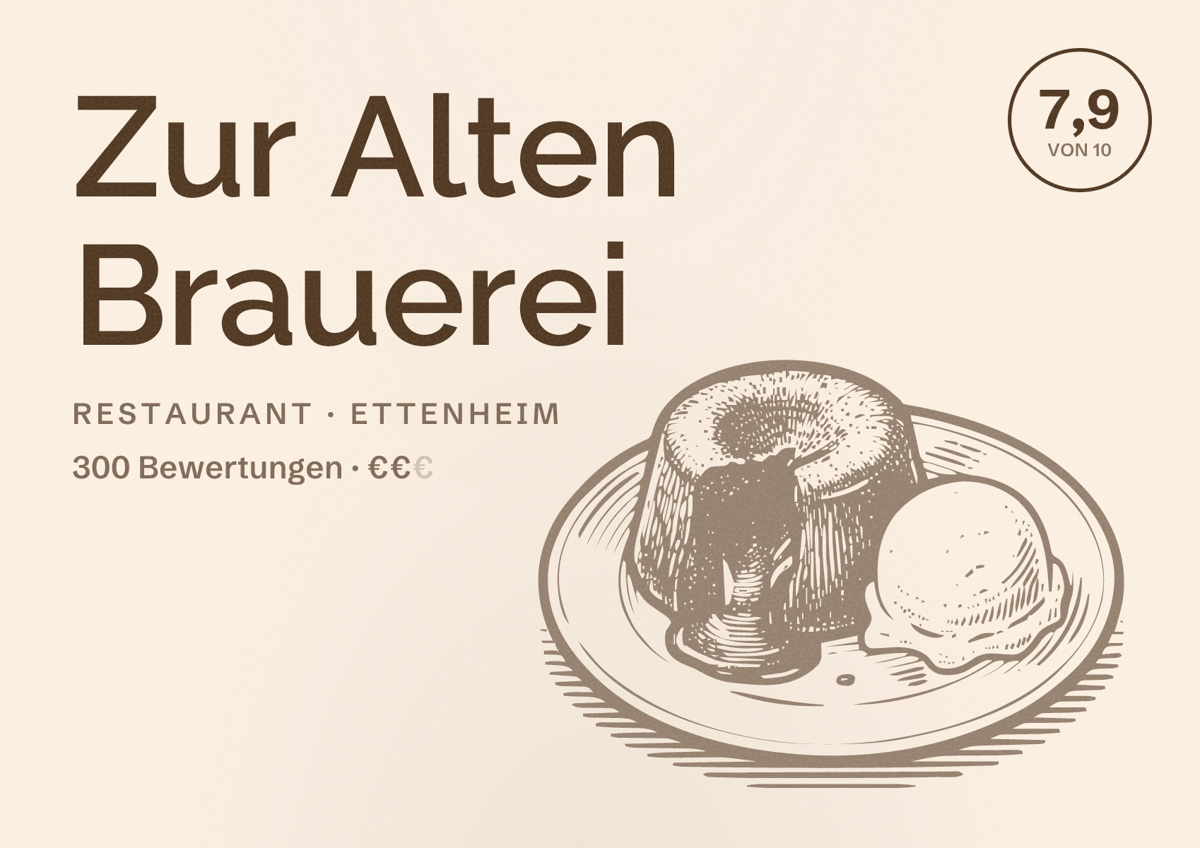 Illustriertes Poster von Zur Alten Brauerei, Restaurant in Ettenheim: Bewertung 7,9 von 10 aus 300 Bewertungen, Preisniveau €€