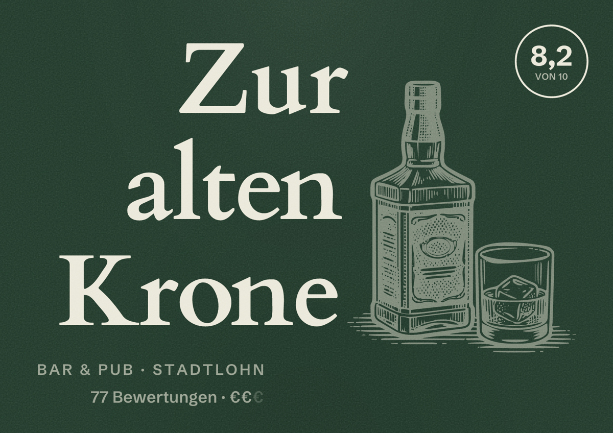 Illustriertes Poster von Zur alten Krone, Bar & Pub in Stadtlohn: Gästebewertung 8,2 von 10 aus 77 Bewertungen