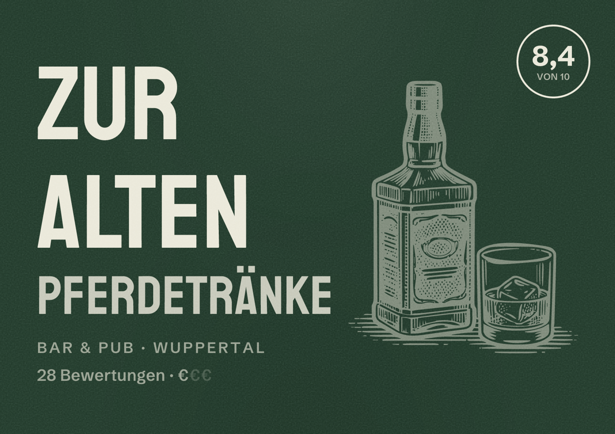 Illustriertes Poster von Zur Alten Pferdetränke, Bar & Pub in Wuppertal: Bewertung 8,4 von 10 aus 28 Bewertungen, Preisniveau €