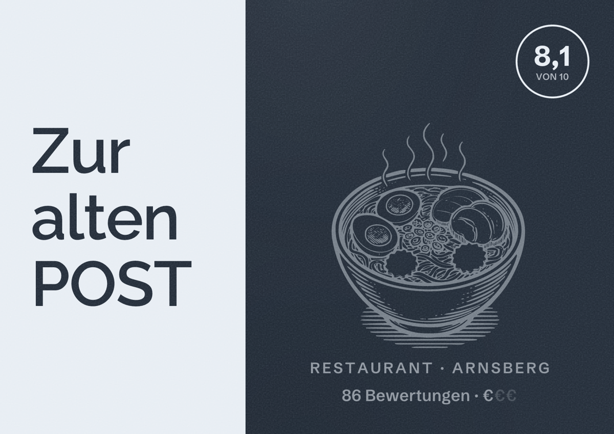 Illustriertes Poster von Zur alten POST, Restaurant in Arnsberg: Bewertung 8,1 von 10 aus 86 Bewertungen, Preisniveau €