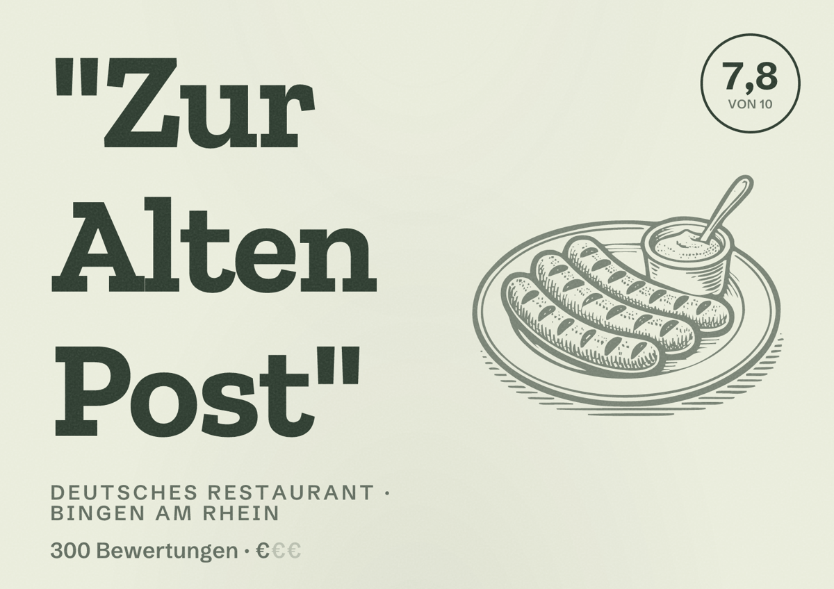 Illustriertes Poster von "Zur Alten Post", Deutsches Restaurant in Bingen am Rhein: Bewertung 7,8 von 10 aus 300 Bewertungen, Preisniveau €