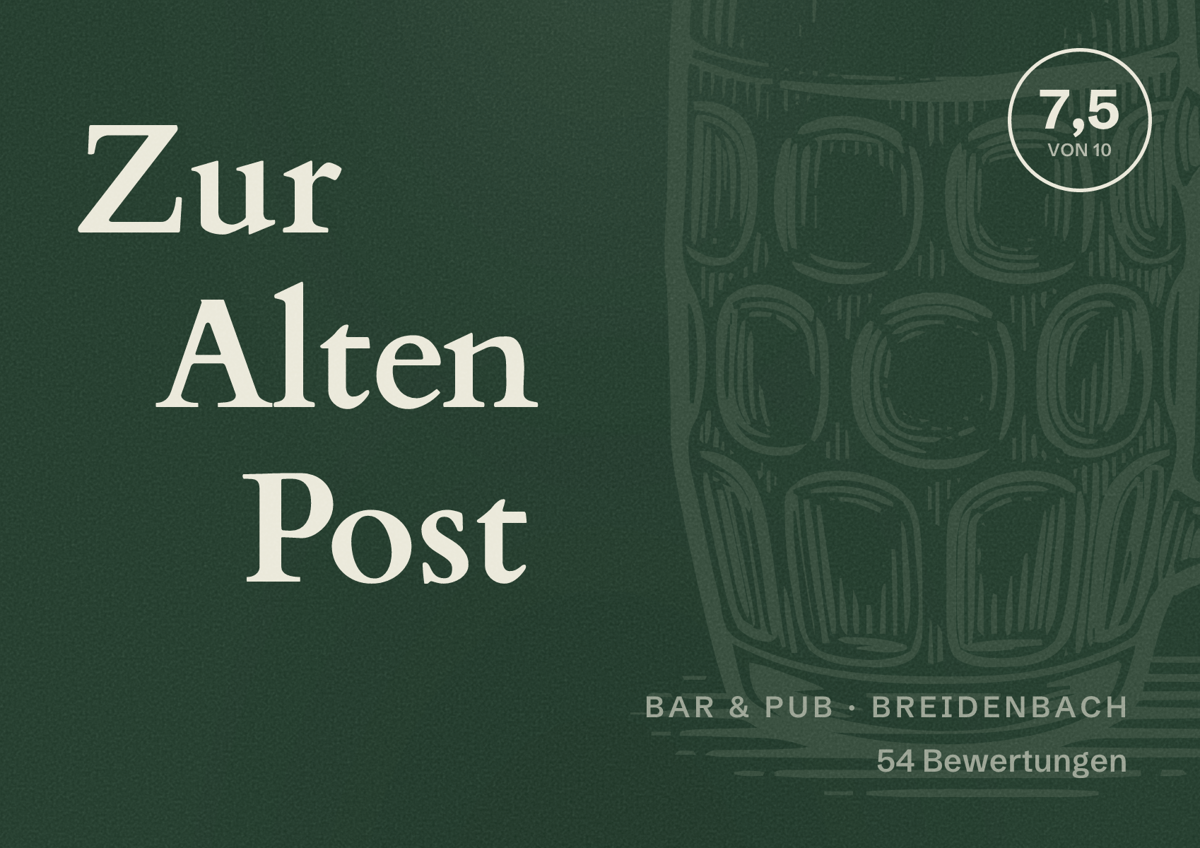Illustriertes Poster von Zur Alten Post, Bar & Pub in Breidenbach: Bewertung 7,5 von 10 aus 54 Bewertungen
