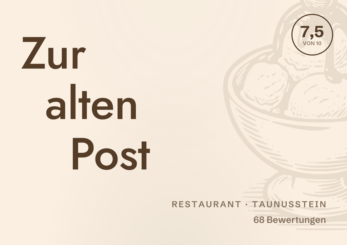 Illustriertes Poster von Zur alten Post, Restaurant in Taunusstein: Bewertung 7,5 von 10 aus 68 Bewertungen
