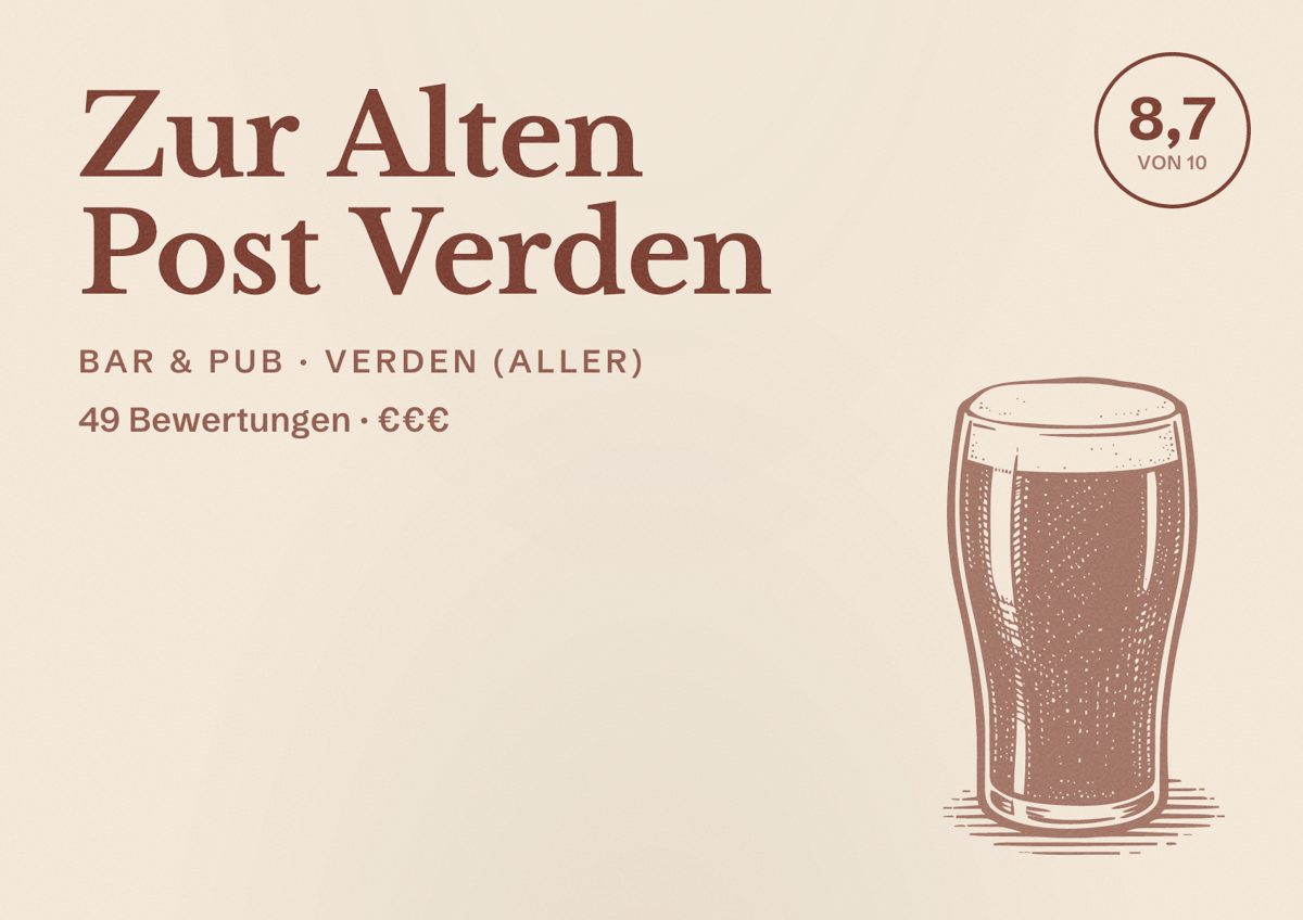 Illustriertes Poster von Zur Alten Post Verden, Bar & Pub in Verden (Aller): Bewertung 8,7 von 10 aus 49 Bewertungen, Preisniveau €€€