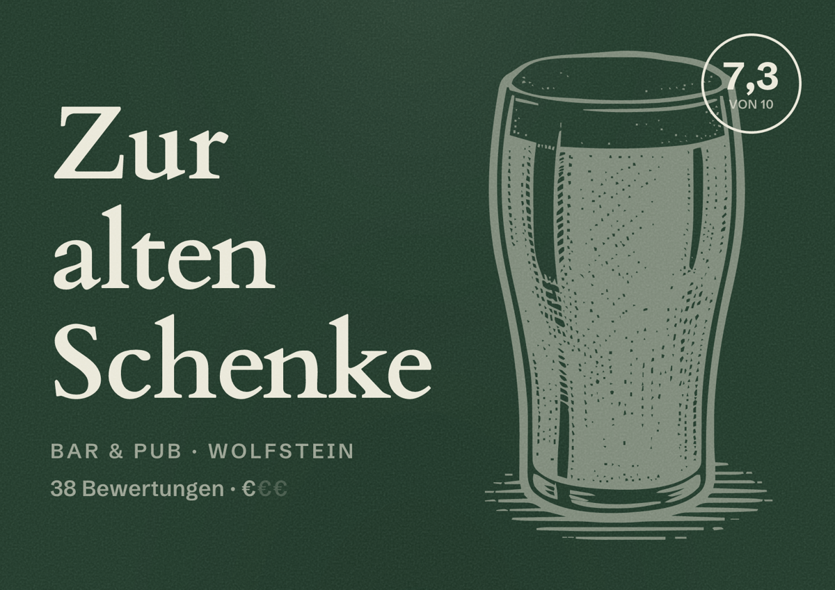 Illustriertes Poster von Zur alten Schenke, Bar & Pub in Wolfstein: Bewertung 7,3 von 10 aus 38 Bewertungen, Preisniveau €
