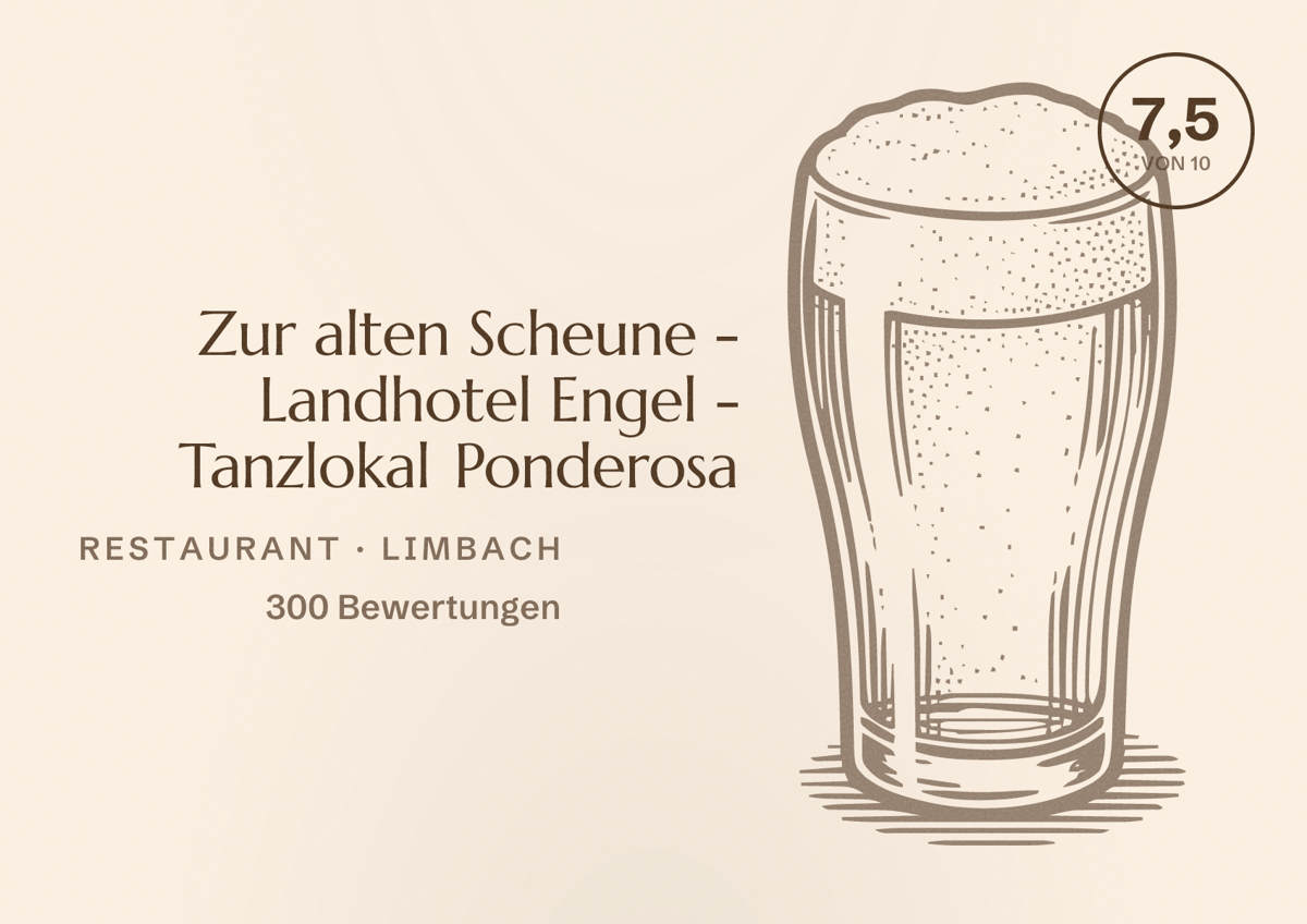 Illustriertes Poster von Zur alten Scheune - Landhotel Engel - Tanzlokal Ponderosa, Restaurant in Limbach: Bewertung 7,5 von 10 aus 300 Bewertungen