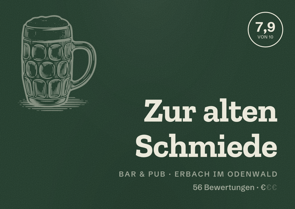 Illustriertes Poster von Zur alten Schmiede, Bar & Pub in Erbach im Odenwald: Bewertung 7,9 von 10 aus 56 Bewertungen, Preisniveau €