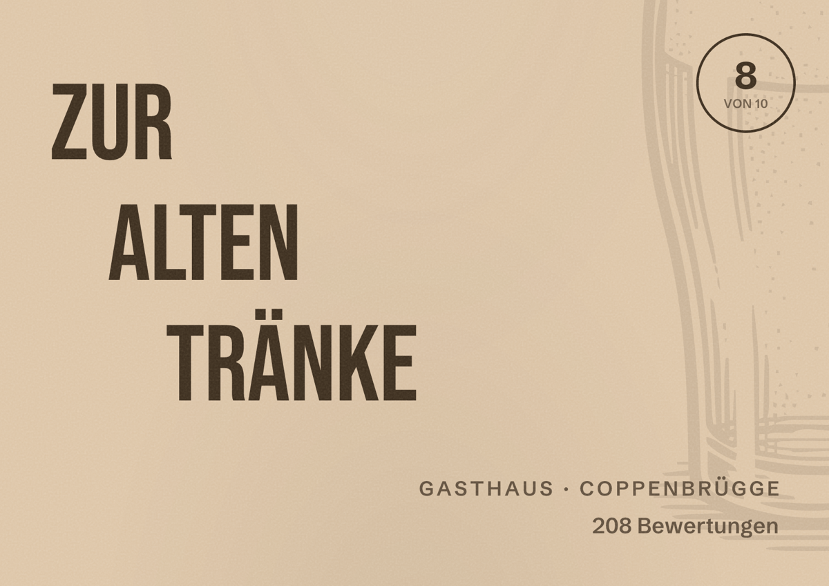 Illustriertes Poster von Zur alten Tränke, Gasthaus in Coppenbrügge: Bewertung 8 von 10 aus 208 Bewertungen