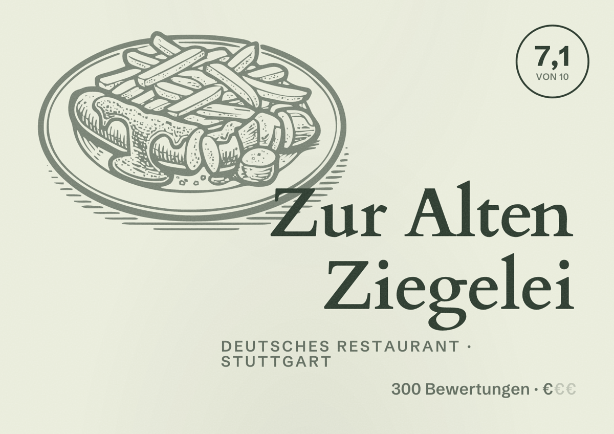 Illustriertes Poster von Zur Alten Ziegelei, Deutsches Restaurant in Stuttgart: Bewertung 7,1 von 10 aus 300 Bewertungen, Preisniveau €