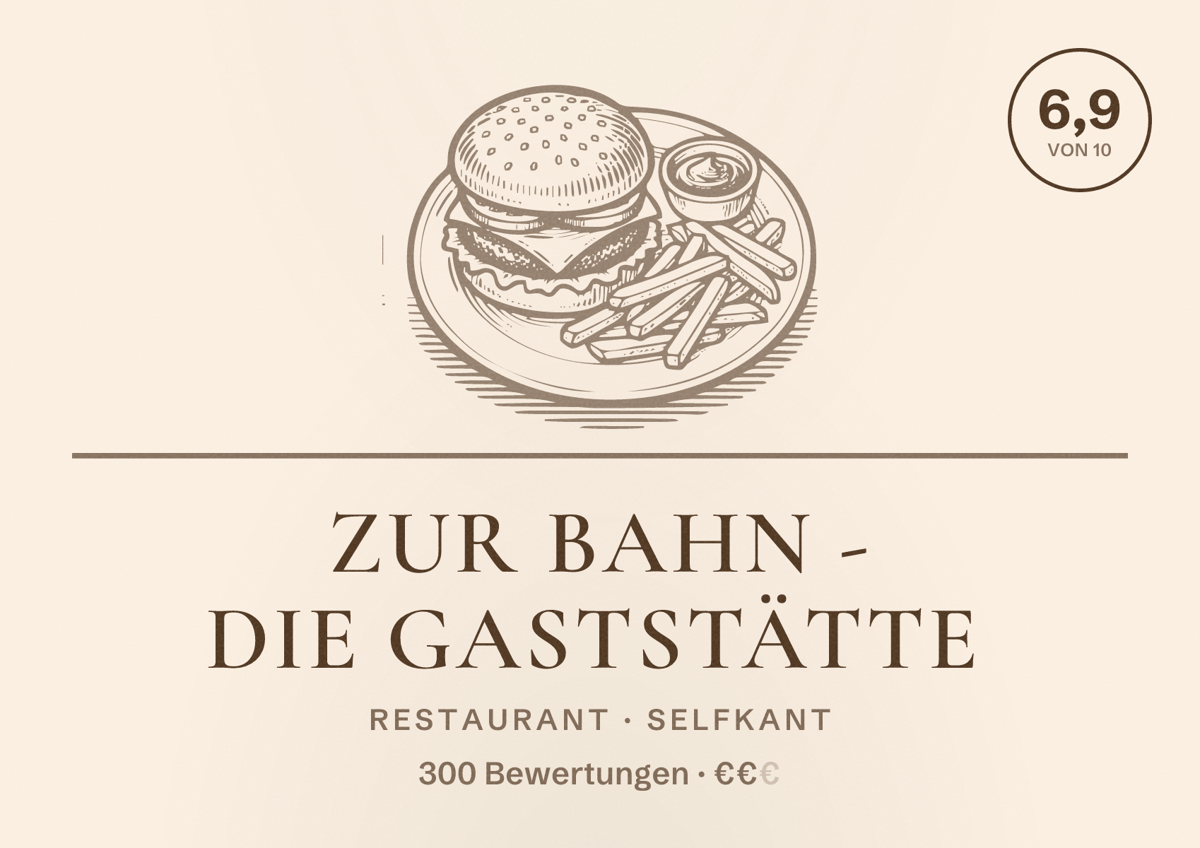Illustriertes Poster von Zur Bahn - Die Gaststätte, Restaurant in Selfkant: Bewertung 6,9 von 10 aus 300 Bewertungen, Preisniveau €€