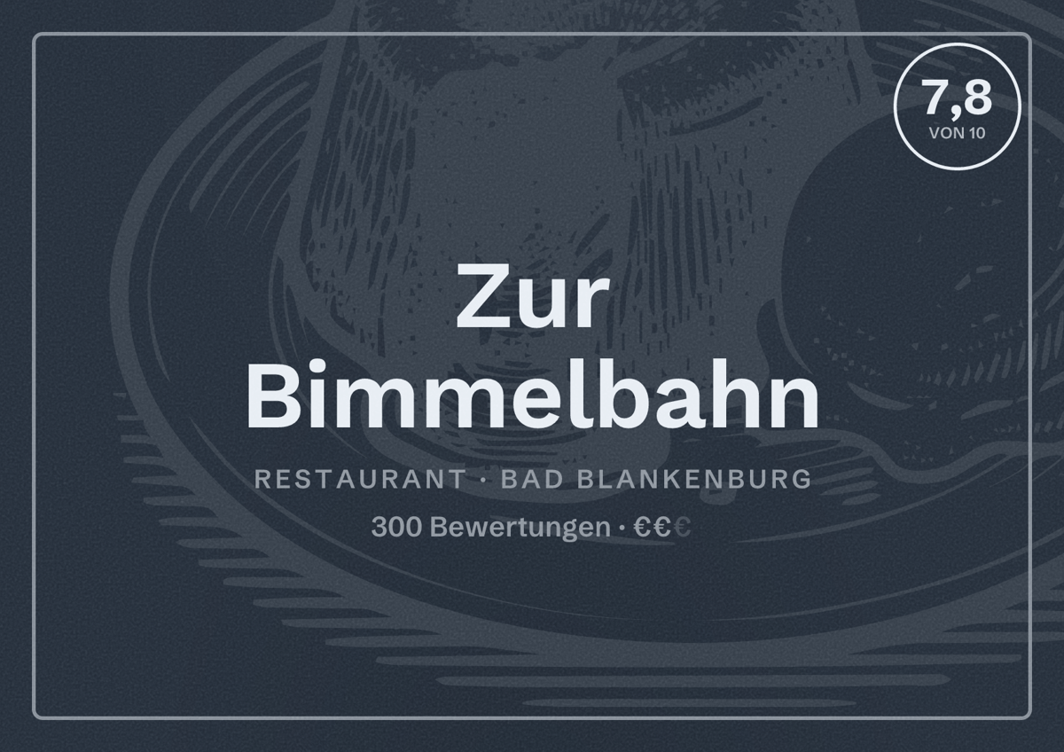 Illustriertes Poster von Zur Bimmelbahn, Restaurant in Bad Blankenburg: Bewertung 7,8 von 10 aus 300 Bewertungen, Preisniveau €€