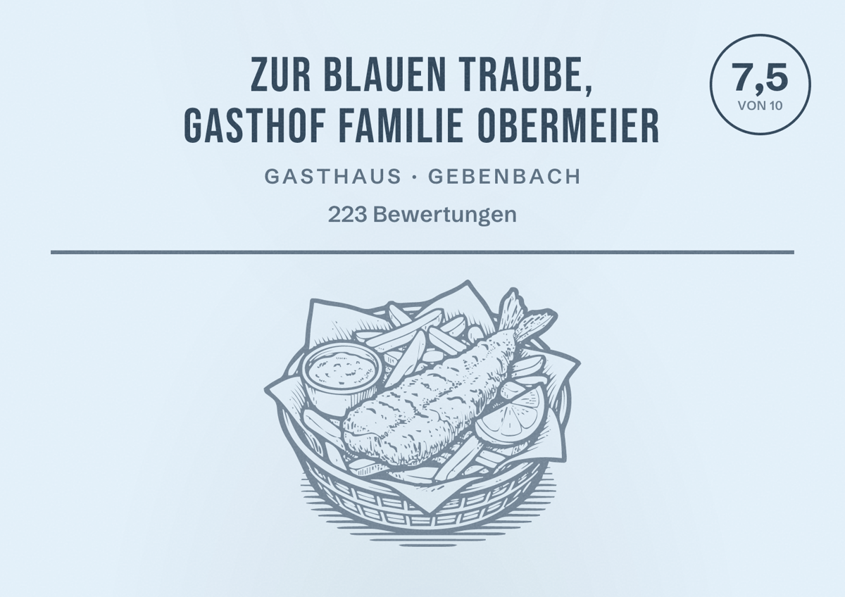 Illustriertes Poster von Zur Blauen Traube, Gasthof Familie Obermeier, Gasthaus in Gebenbach: Bewertung 7,5 von 10 aus 223 Bewertungen