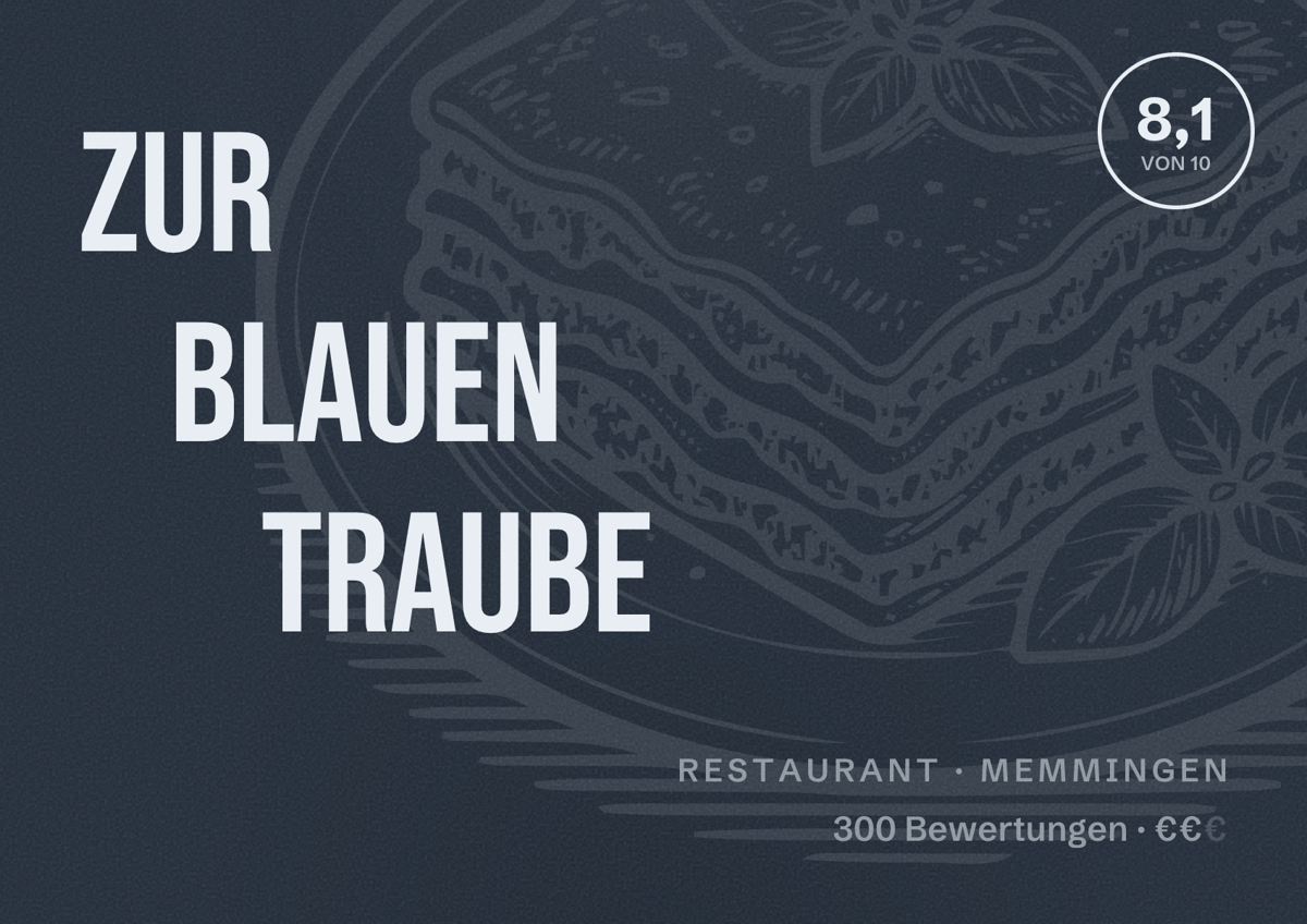 Illustriertes Poster von Zur blauen Traube, Restaurant in Memmingen: Bewertung 8,1 von 10 aus 300 Bewertungen, Preisniveau €€