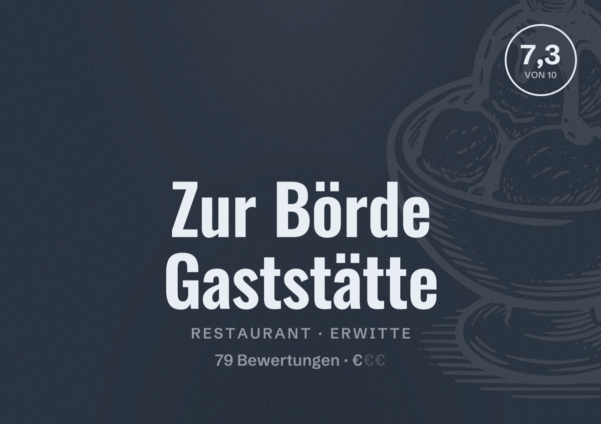 Illustriertes Poster von Zur Börde Gaststätte, Restaurant in Erwitte: Bewertung 7,3 von 10 aus 79 Bewertungen, Preisniveau €