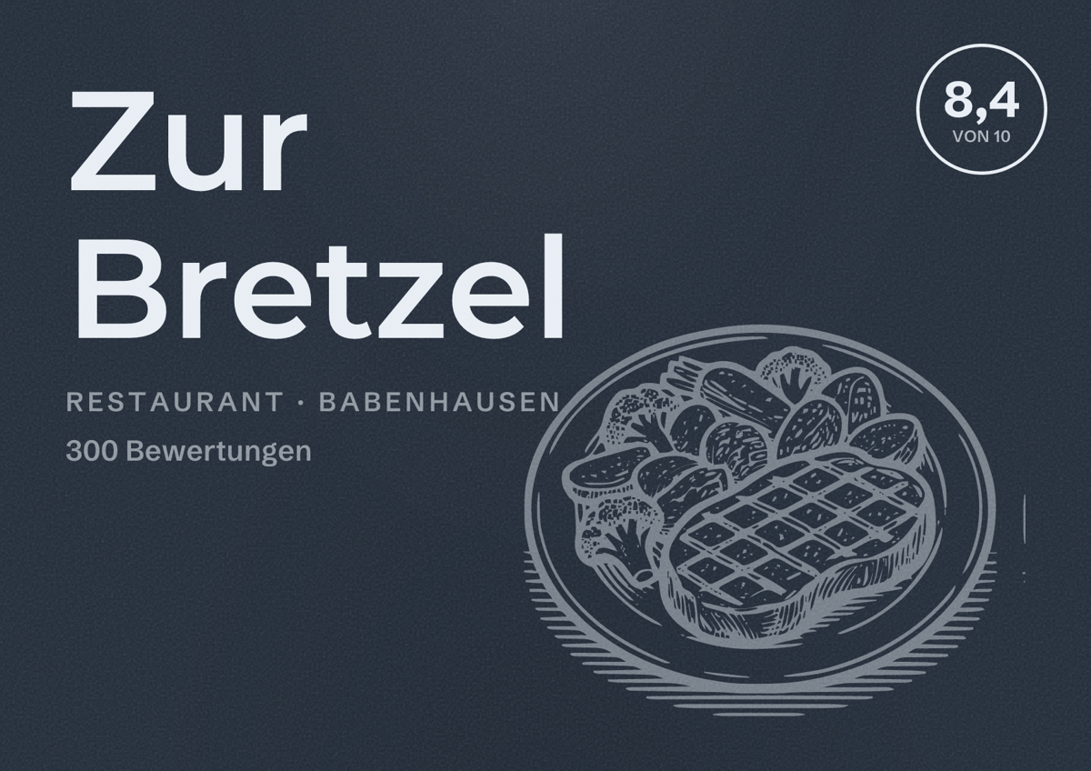 Illustriertes Poster von Zur Bretzel, Restaurant in Babenhausen: Bewertung 8,4 von 10 aus 300 Bewertungen