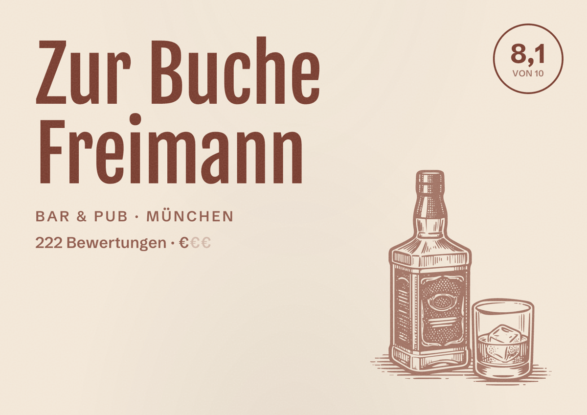 Illustriertes Poster von Zur Buche Freimann, Bar & Pub in München: Bewertung 8,1 von 10 aus 222 Bewertungen, Preisniveau €