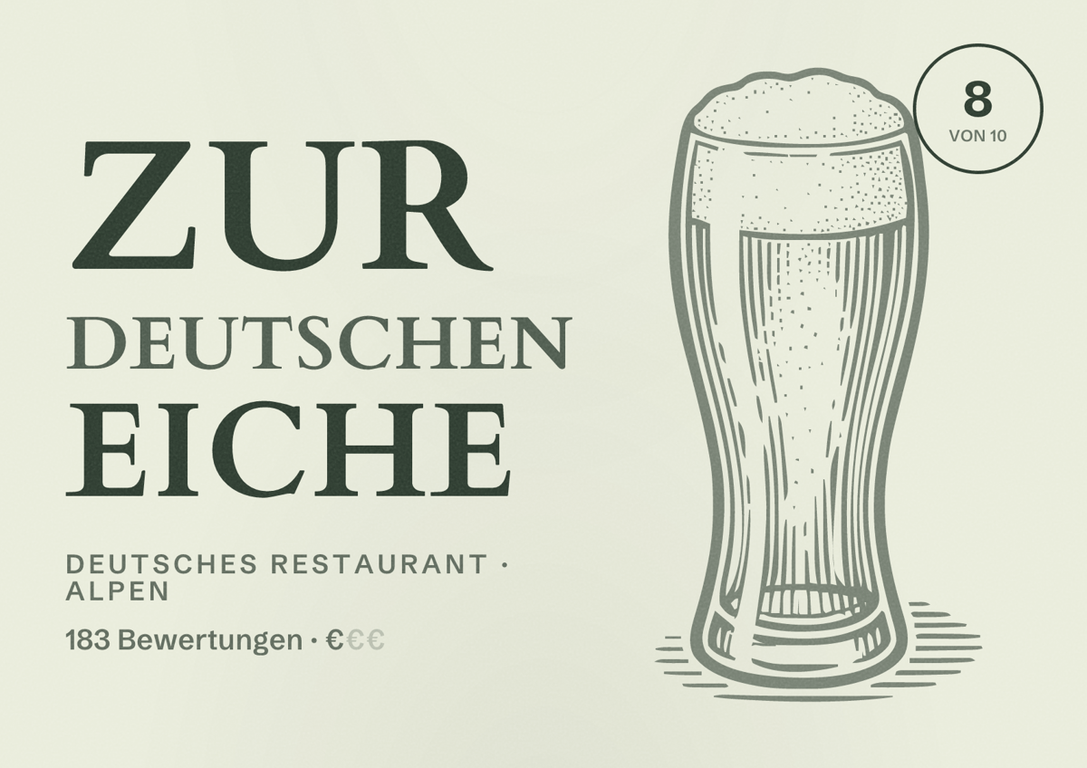 Illustriertes Poster von Zur Deutschen Eiche, Deutsches Restaurant in Alpen: Bewertung 8 von 10 aus 183 Bewertungen, Preisniveau €