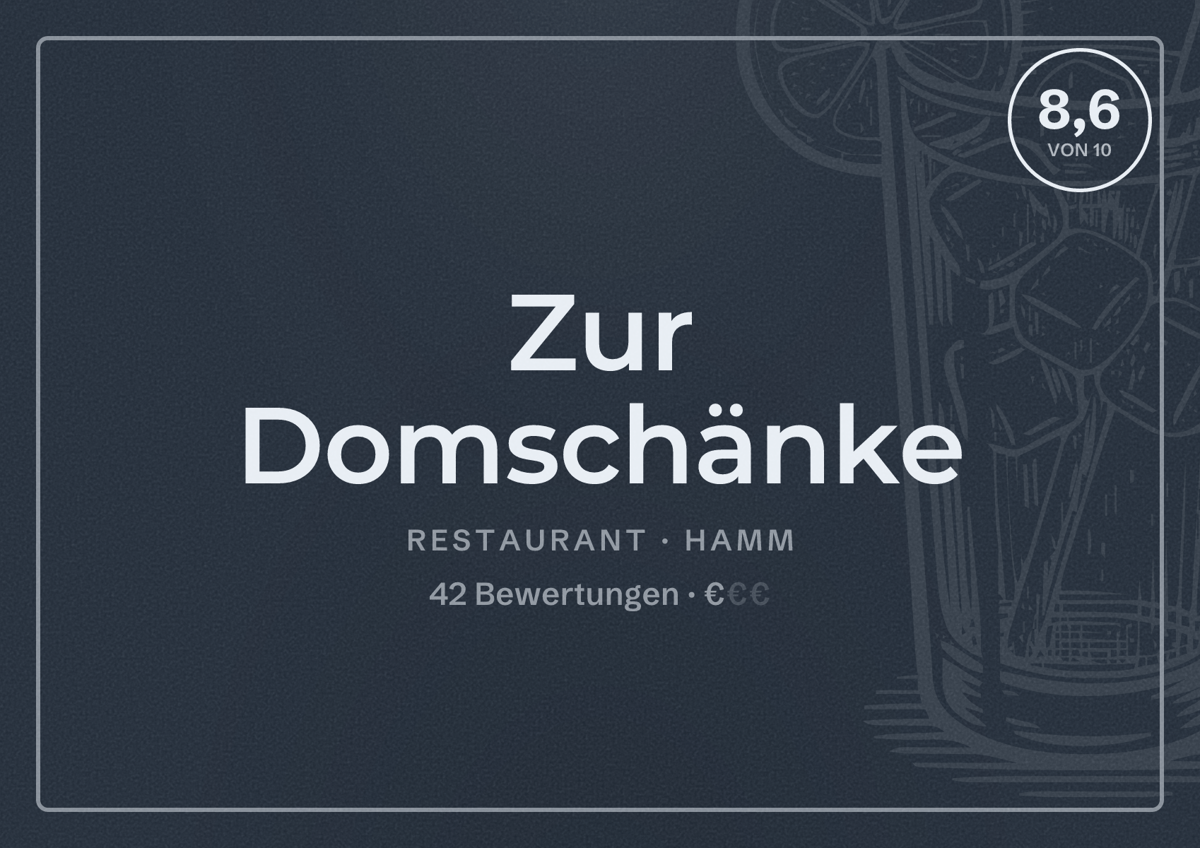 Illustriertes Poster von Zur Domschänke, Restaurant in Hamm: Bewertung 8,6 von 10 aus 42 Bewertungen, Preisniveau €