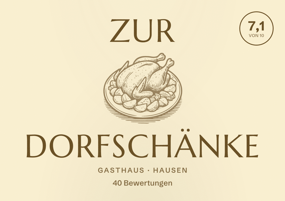 Illustriertes Poster von Zur Dorfschänke, Gasthaus in Hausen: Bewertung 7,1 von 10 aus 40 Bewertungen
