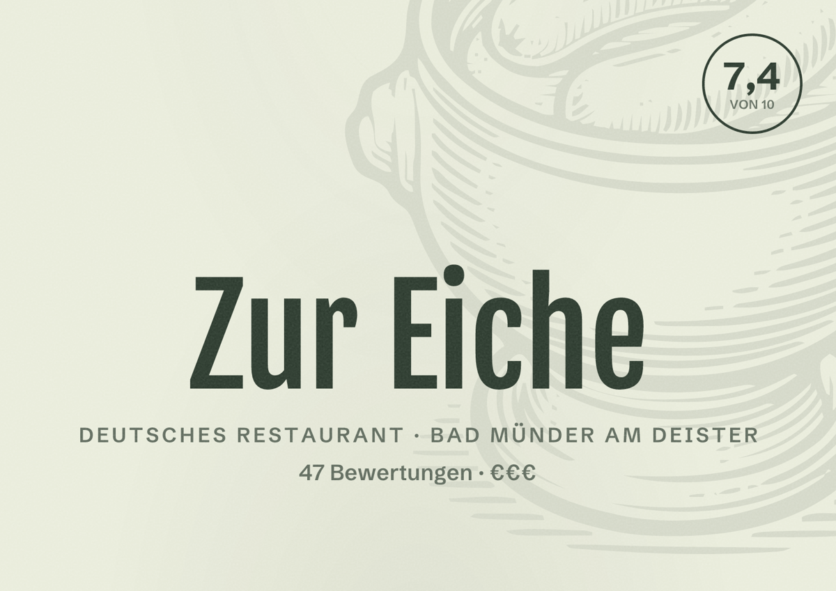 Illustriertes Poster von Zur Eiche, Deutsches Restaurant in Bad Münder am Deister: Bewertung 7,4 von 10 aus 47 Bewertungen, Preisniveau €€€