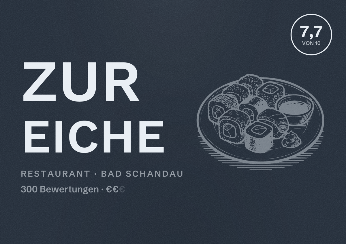 Illustriertes Poster von Zur Eiche, Restaurant in Bad Schandau: Bewertung 7,7 von 10 aus 300 Bewertungen, Preisniveau €€
