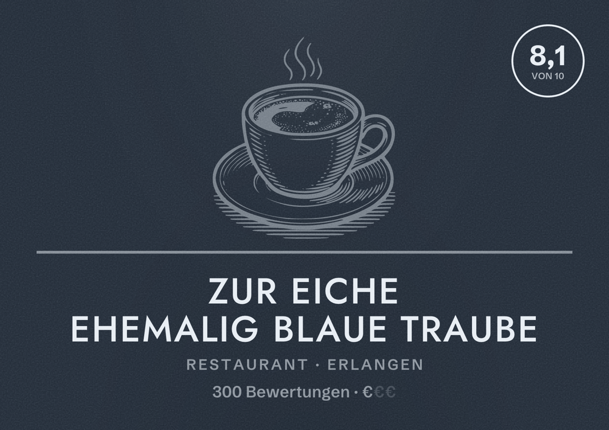 Illustriertes Poster von Zur Eiche ehemalig Blaue Traube, Restaurant in Erlangen: Bewertung 8,1 von 10 aus 300 Bewertungen, Preisniveau €