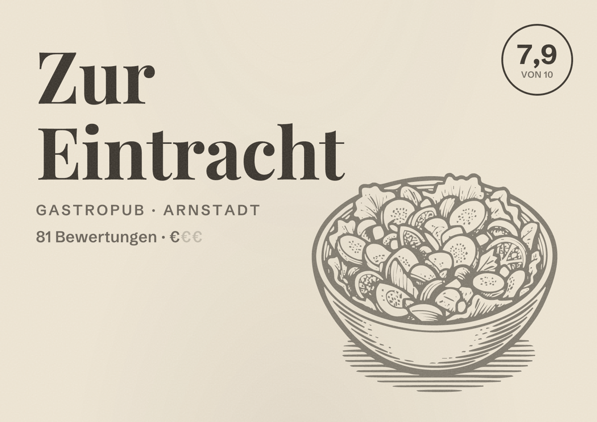 Illustriertes Poster von Zur Eintracht, Gastropub in Arnstadt: Bewertung 7,9 von 10 aus 81 Bewertungen, Preisniveau €