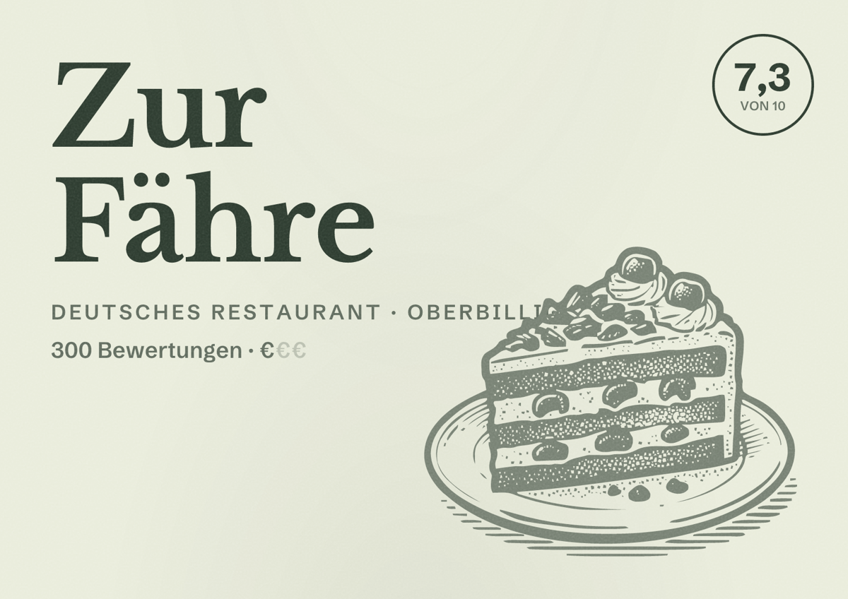 Illustriertes Poster von Zur Fähre, Deutsches Restaurant in Oberbillig: Bewertung 7,3 von 10 aus 300 Bewertungen, Preisniveau €