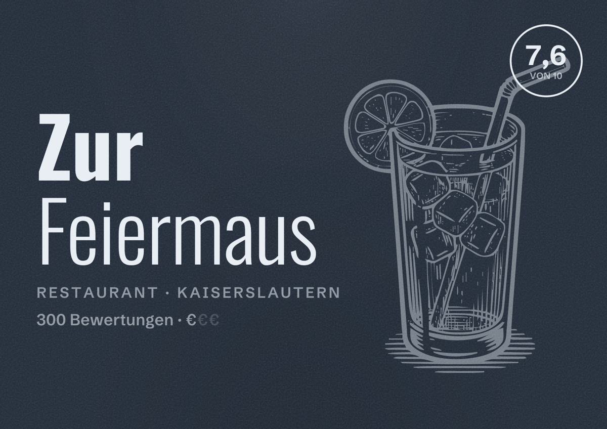 Illustriertes Poster von Zur Feiermaus, Restaurant in Kaiserslautern: Bewertung 7,6 von 10 aus 300 Bewertungen, Preisniveau €