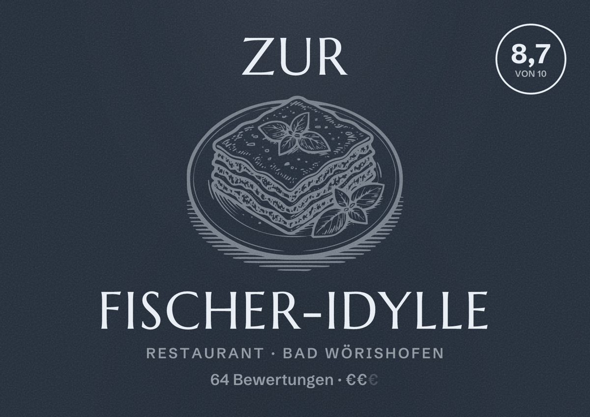 Illustriertes Poster von Zur Fischer-Idylle, Restaurant in Bad Wörishofen: Bewertung 8,7 von 10 aus 64 Bewertungen, Preisniveau €€
